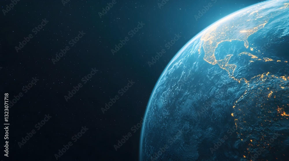 Obraz premium Stunning View of Earth From Space with Bright City Lights at Night