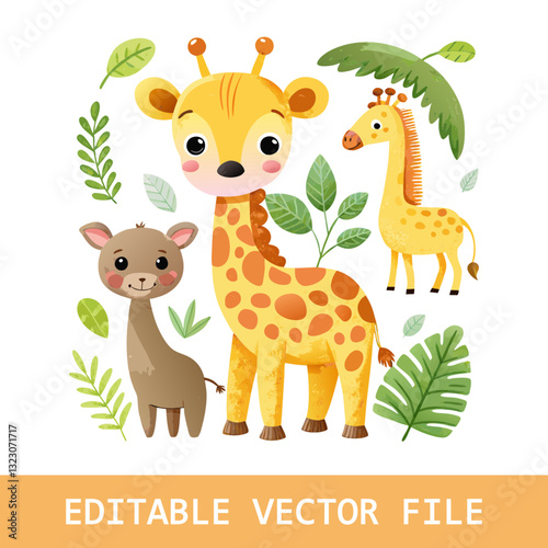 Watercolor safari animals, Cute animal clipart Bundle, Lion, Elephant, Hippo, Giraffe, Baby Shower, Digital Download