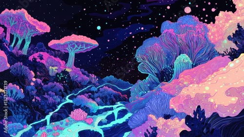 Neon Bio Luminescent Alien Forest Landscape