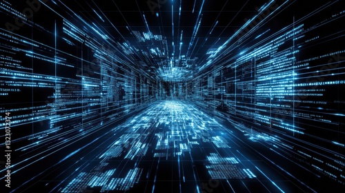 Abstract Blue Digital Data Tunnel Background