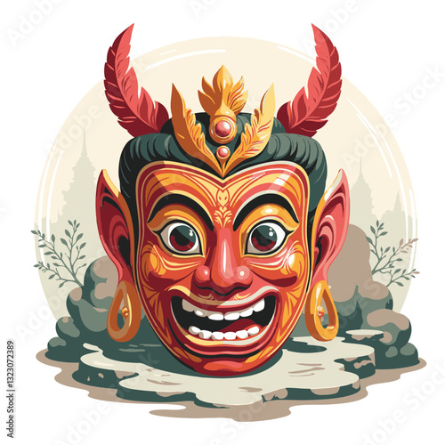 Vibrant Buddhist dance mask with intricate patterns, traditional artistry