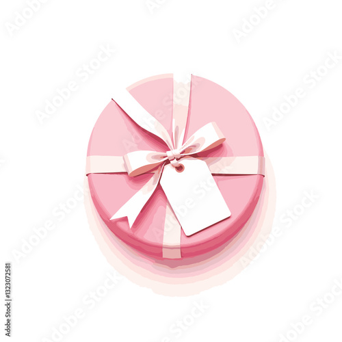 Pastel pink gift box with ribbon on white background, celebration symbol