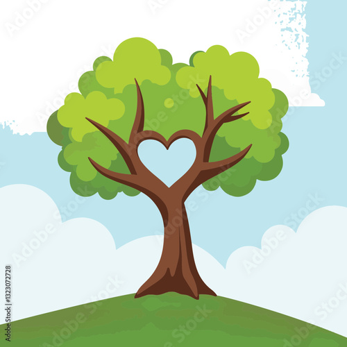 Heart-shaped tree symbolizing maternal love, serene nature background