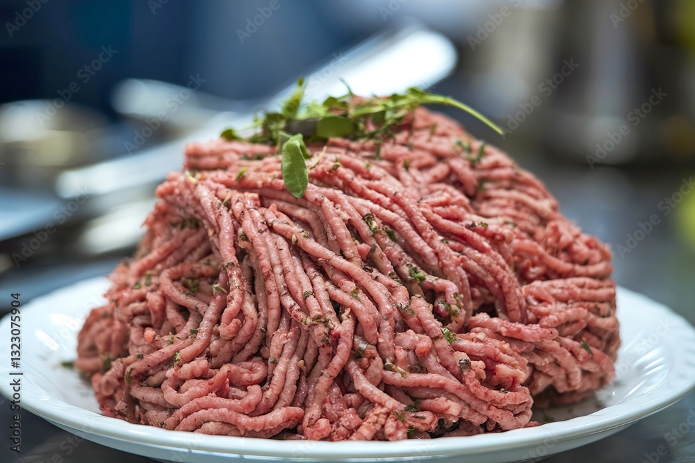 a pile of freshly ground pork meat on a plate a pile of freshly ground pork meat on a plate