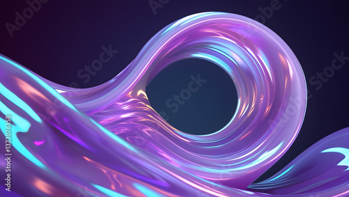 Gradient design element for backgrounds, wallpapers, posters and covers. Abstract fluid holographic iridescent purple curved wave in dark background 3d render. 