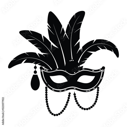 Mardi Gras mask Silhouette, Vector, Icon, Logo, White Background.