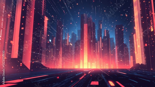 Futuristic Cityscape Illuminated with Vibrant Neon Lights