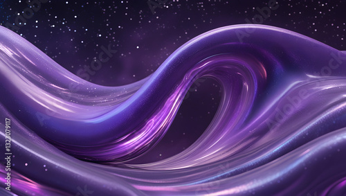 Gradient design element for backgrounds, wallpapers, posters and covers. Abstract fluid holographic iridescent purple curved wave in dark background 3d render. 