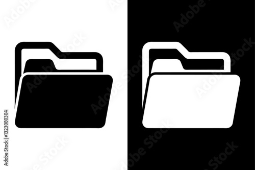 Folder Silhouette Vector Icon Black and White Background.