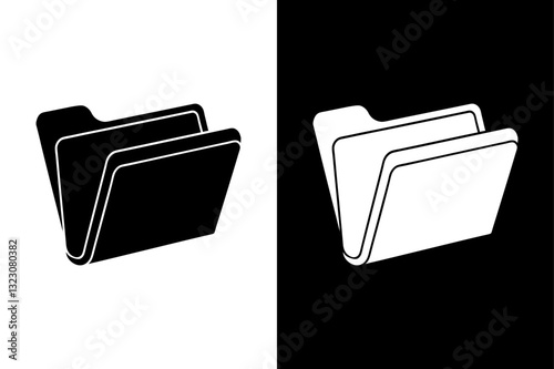 Folder Silhouette Vector Icon Black and White Background.