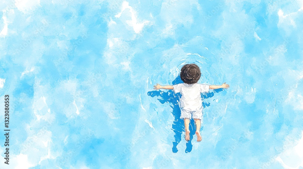 Child swimming in pool in watercolor style Child swimming in pool in watercolor style