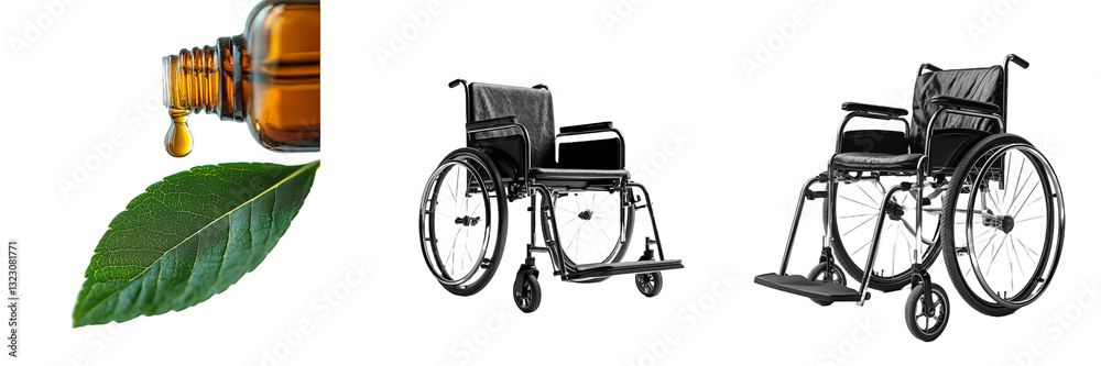Fototapeta premium Aromatherapy and Wellness for Wheelchair Users Promoting Relaxation and Pain Relief with Essential Oils isolated on transparent Background