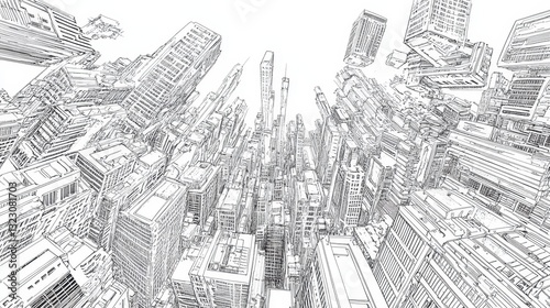 A Sketch Of A Dense Cityscape Viewed From Above