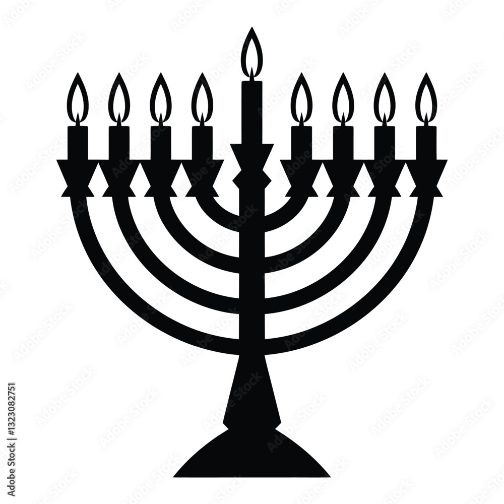 Menorah with candles Silhouette, Vector, Icon, Logo, White Background. Menorah with candles Silhouette, Vector, Icon, Logo, White Background.