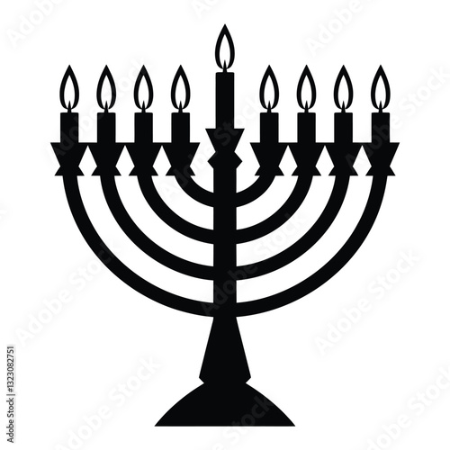 Menorah with candles Silhouette, Vector, Icon, Logo, White Background.