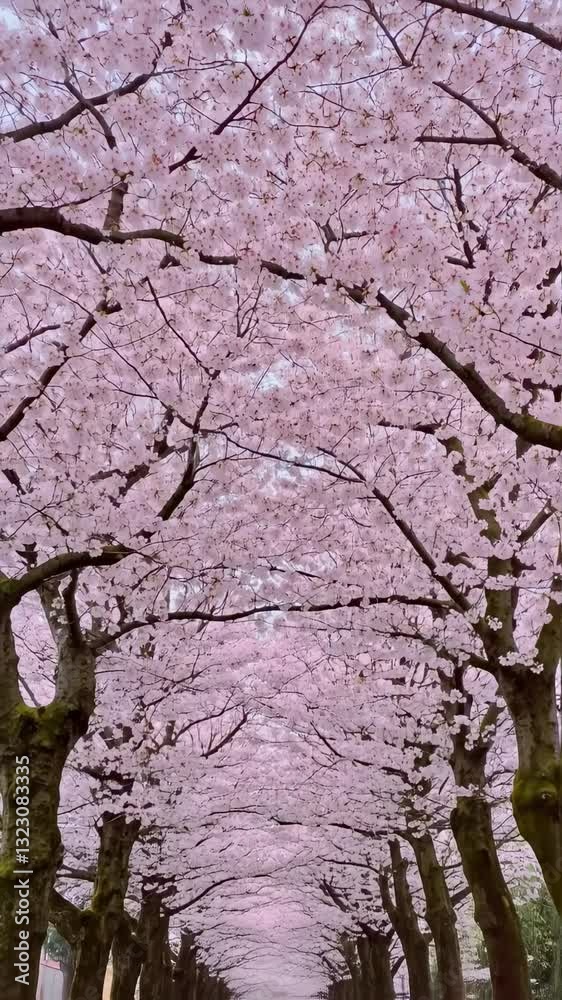 Enchanting Cherry Blossom Tunnel: A Breathtaking View of Pink Flowers in Full Bloom During Spring Enchanting Cherry Blossom Tunnel: A Breathtaking View of Pink Flowers in Full Bloom During Spring