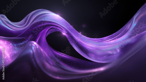 Gradient design element for backgrounds, wallpapers, posters and covers. Abstract fluid holographic iridescent purple curved wave in dark background 3d render. 