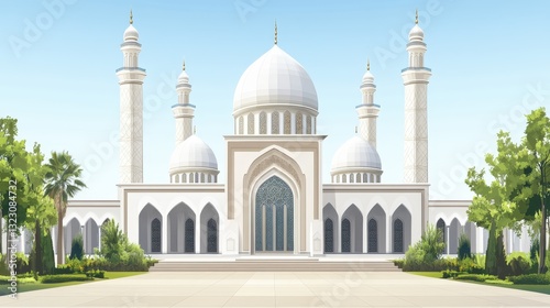 Elegant White Mosque Architecture under a Clear Sky