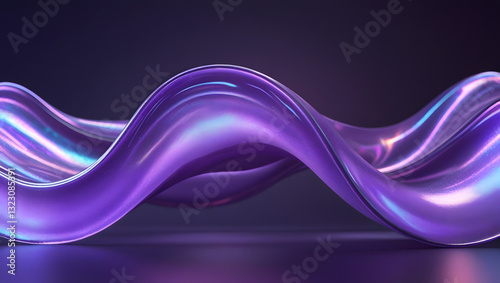 Gradient design element for backgrounds, wallpapers, posters and covers. Abstract fluid holographic iridescent purple curved wave in dark background 3d render. 