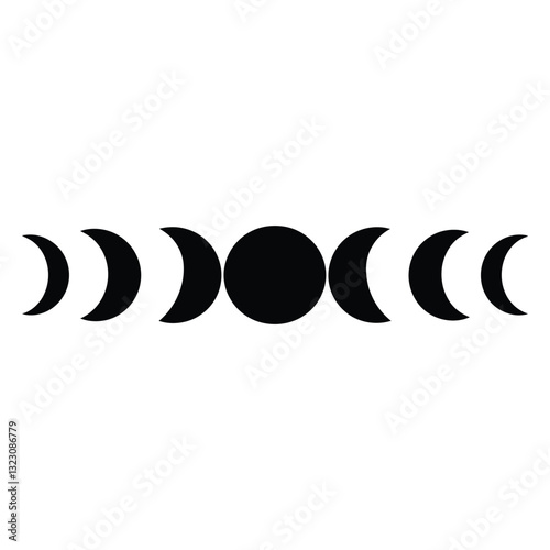 Moon phases Silhouette, Vector, Icon, Logo, White Background.