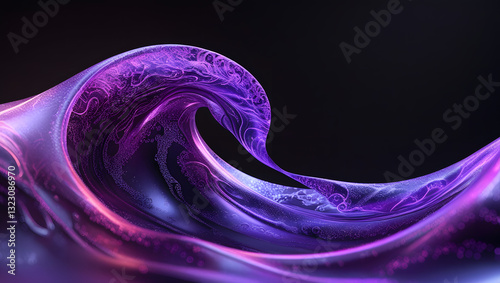 Gradient design element for backgrounds, wallpapers, posters and covers. Abstract fluid holographic iridescent purple curved wave in dark background 3d render. 