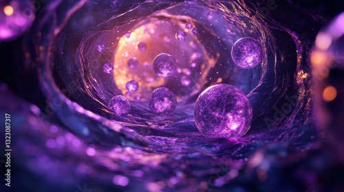 Purple Universe Orbs Flowing Through Cosmic Tunnel