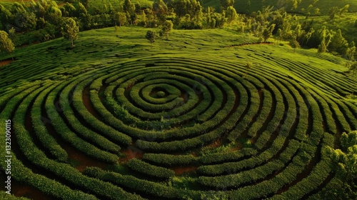 Green Tea Plantation Terraces, A Verdant Landscape Aerial View