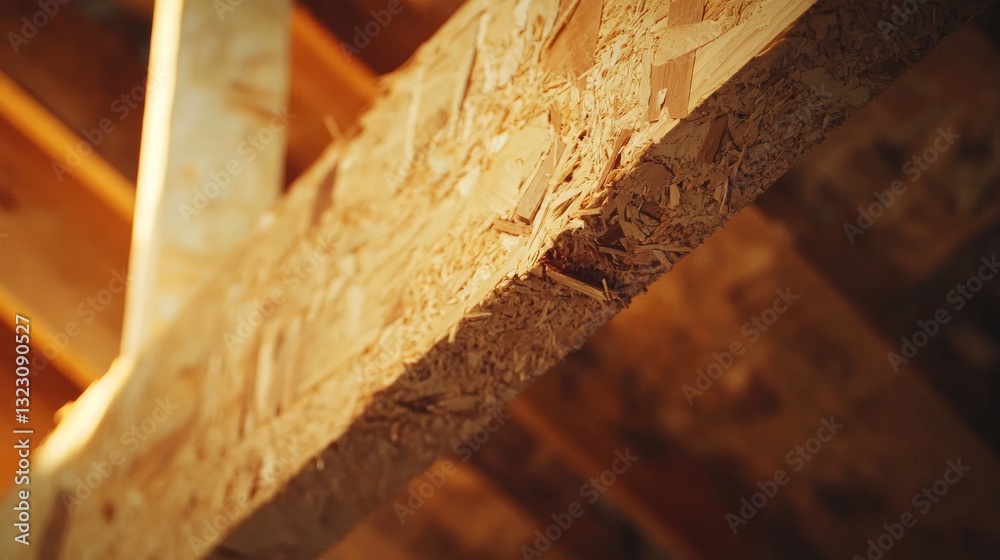 A DIY OSB furniture project with raw boards being cut and assembled. A DIY OSB furniture project with raw boards being cut and assembled.