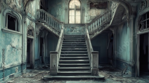 Grand Staircase in a Decaying Mansion