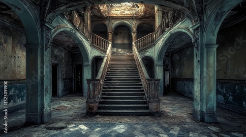 Grand Staircase In A Decaying Mansion