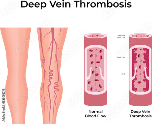 Deep Vein Thrombosis Understanding Blood Clots in the Veins Vector Illustration