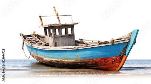 weathered boat isolated on white photo