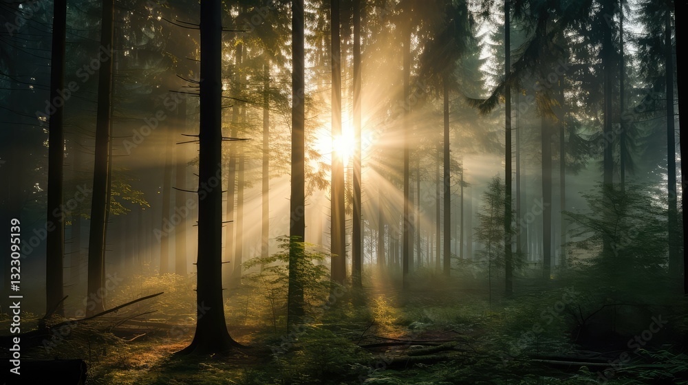 Obraz premium rays sun shining through trees