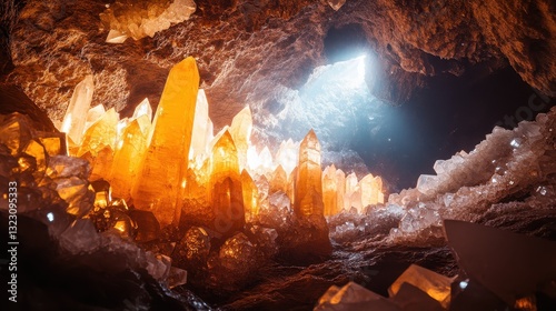 Luminous Crystal Cave Amber Gemstones Gleam
