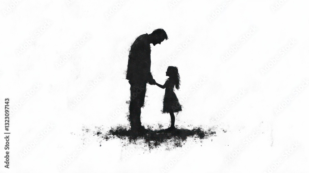 Fototapeta premium Father Daughter Bond Watercolor Togetherness Loveliness Black White Illustration