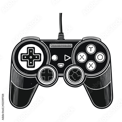 Video Game Controller Icon – Black and White Outline of Modern Gaming Console Joystick with Buttons and Analog Sticks for eSports, Console Gaming, and Digital Entertainment