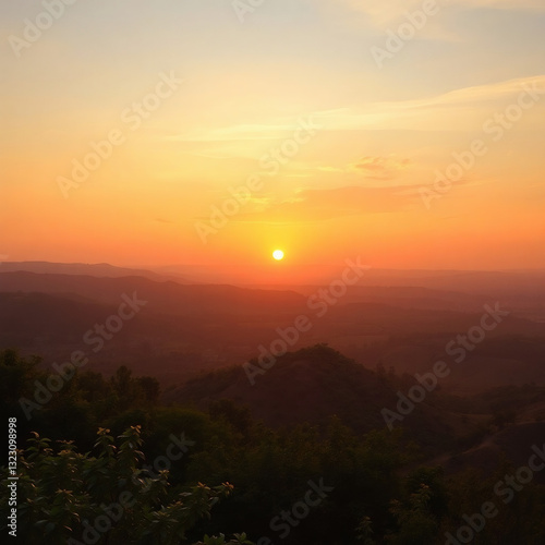 Breathtaking sunset over a tranquil landscape photo