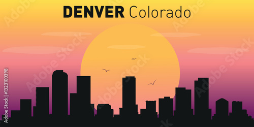 Silhouette of the city of Denver, Colorado against the backdrop of a picturesque sunset.