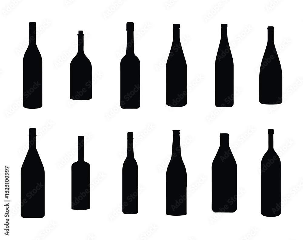 Bottle Silhouette Collection. Wine, Beer, Liquor Bottle Vector Set Bottle Silhouette Collection. Wine, Beer, Liquor Bottle Vector Set
