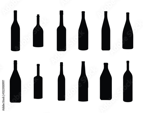 Bottle Silhouette Collection. Wine, Beer, Liquor Bottle Vector Set