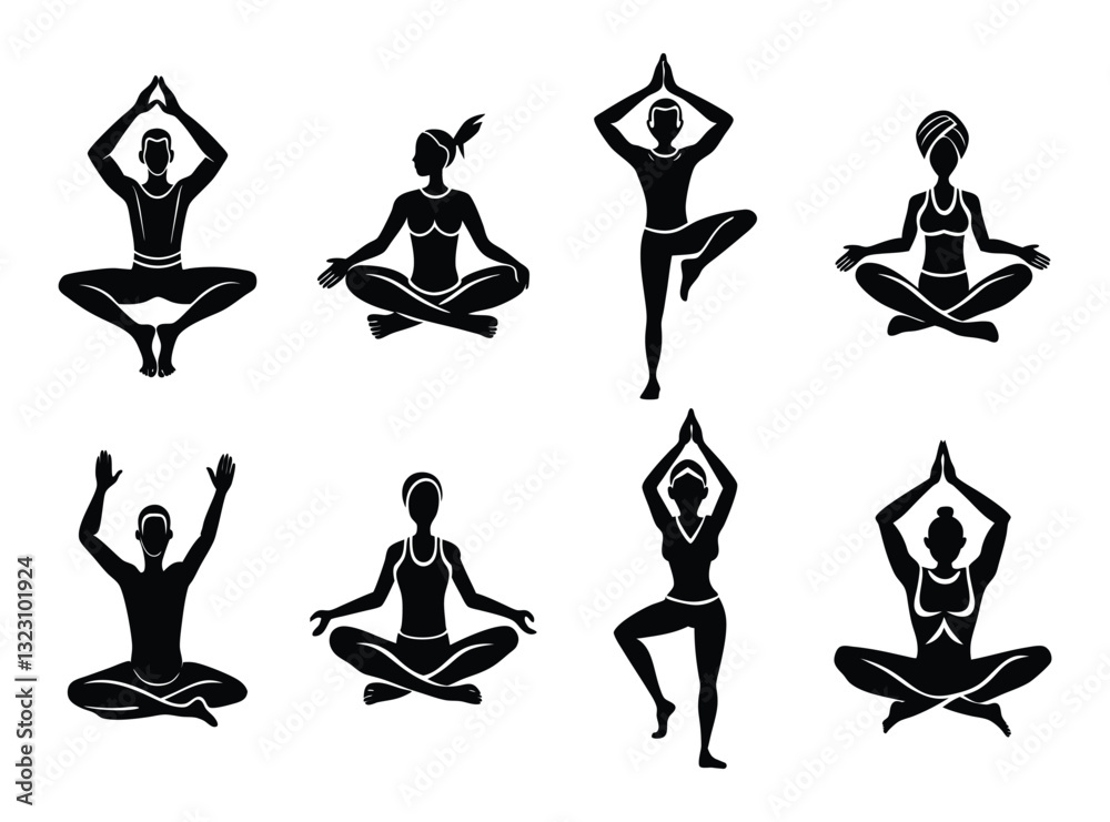 yoga silhouette set. isolated on white background yoga silhouette set. isolated on white background
