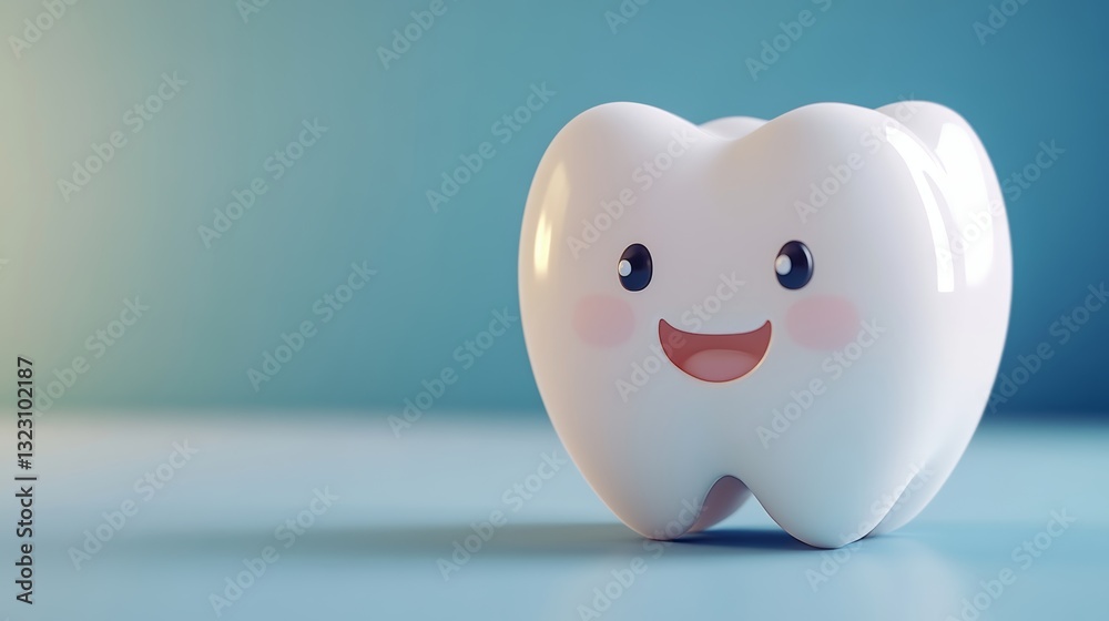 3d white tooth cartoon on copy space background. Professional dental hygiene concept 3d white tooth cartoon on copy space background. Professional dental hygiene concept
