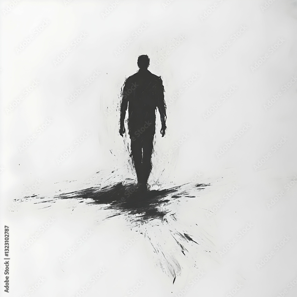 Fototapeta premium Silhouette of a Human Figure Against a Minimalistic White Background