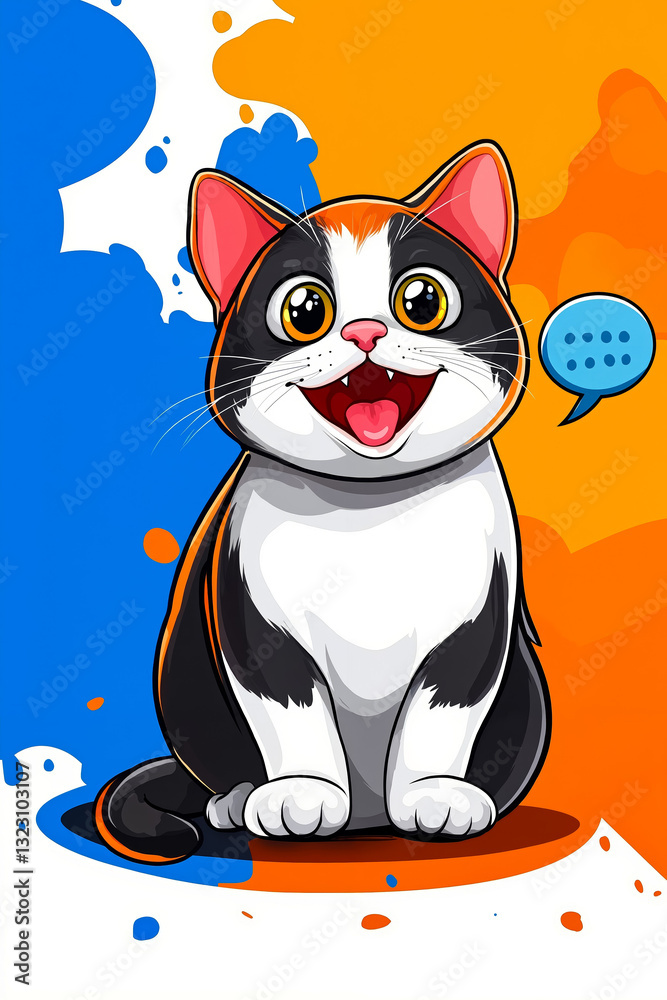 Obraz premium A cartoon cat with a speech bubble in its mouth