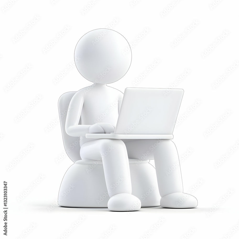 Minimalist Figure Working on Laptop While Sitting in Modern Chair Minimalist Figure Working on Laptop While Sitting in Modern Chair