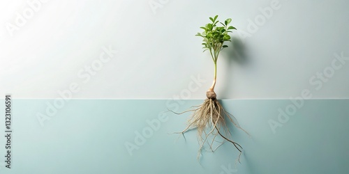 Minimalist Root Growth: Luxury Flat Lay Stock Photo with Copy Space