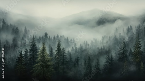 forest fog and trees