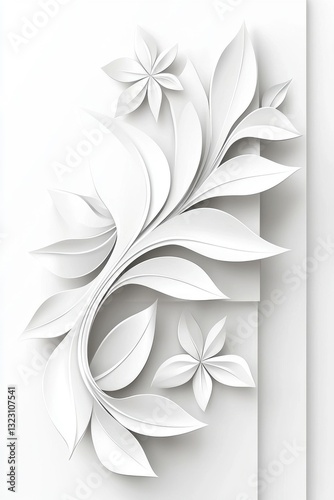Elegant White Paper Flower and Leaf Design.