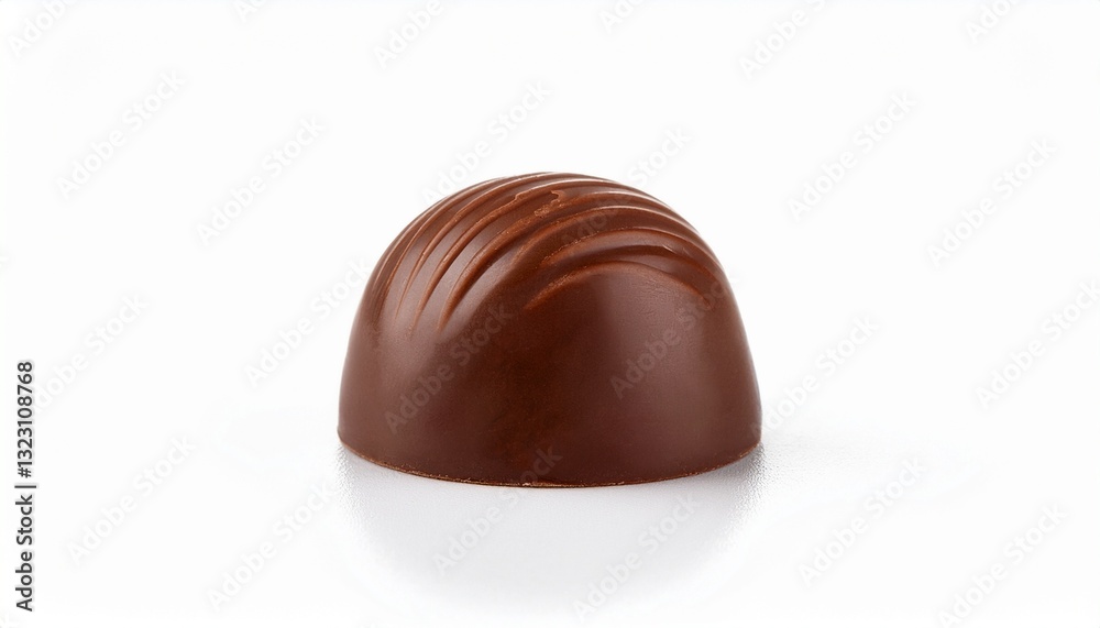 Obraz premium Single milk chocolate bonbon rests on a white background. Rich brown hues and smooth texture.