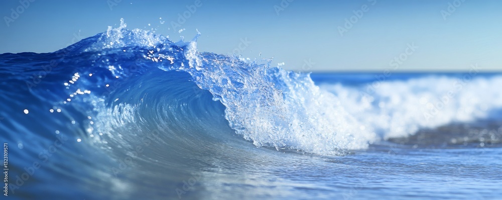 Obraz premium A beautiful clear blue ocean wave curling toward the shoreline